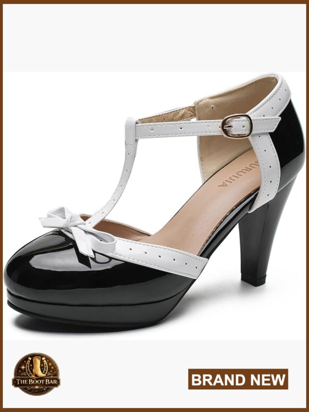 Vintage T-Strap Mary Janes Platform Bow Heels Round Toe Ankle Strap Pumps